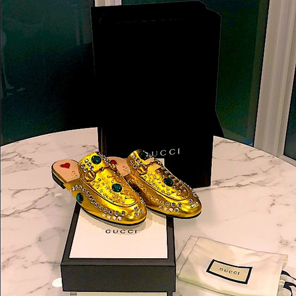 Gucci Princetown Horsebit Disco Gold Mule